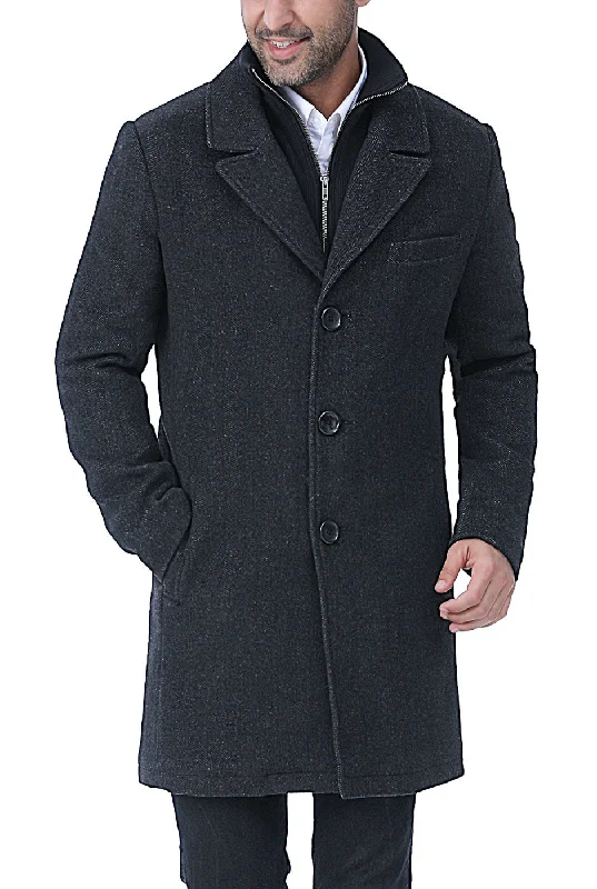 Men's adjustable - size rings for a perfect fitBGSD Men Leon Herringbone Wool Blend Coat with Removable Bib Men's adjustable - size rings for a perfect fitBGSD Men Leon Herringbone Wool Blend Coat with Removable Bib