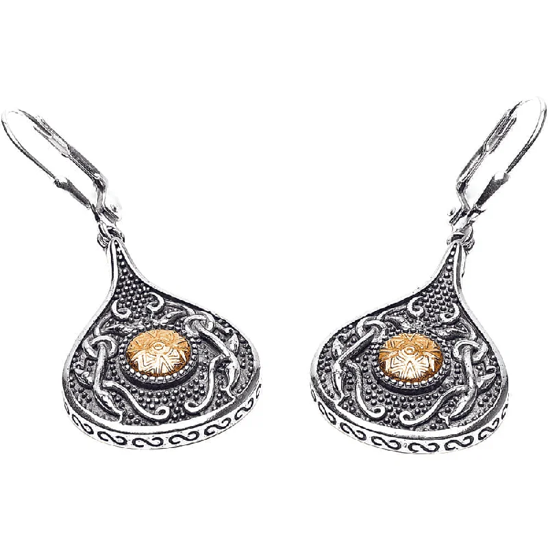 Opal drop earrings with iridescent play - of - colorWarrior Teardrop Sterling Silver with 18K Gold Earrings Opal drop earrings with iridescent play - of - colorWarrior Teardrop Sterling Silver with 18K Gold Earrings