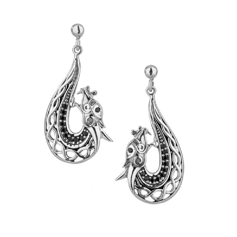 Animal - print drop earrings for a bold and trendy statementSterling Silver and Black CZ Dragon Post Earrings
