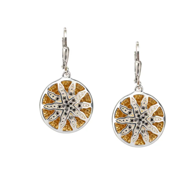 Bohemian - style drop earrings with a free - spirited charmS/sil + 14k Gilded Black CZ Celestial Leverback Earrings Bohemian - style drop earrings with a free - spirited charmS/sil + 14k Gilded Black CZ Celestial Leverback Earrings