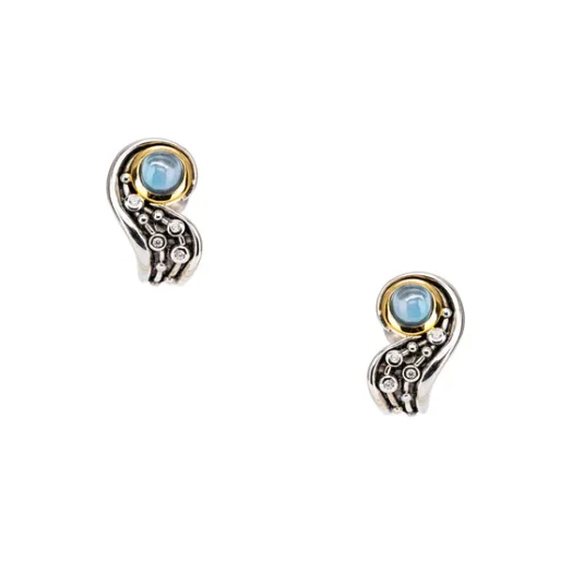 Victorian - era drop earrings with intricate detailsS/sil Rhodium + 10k London Blue Topaz & CZ Post Earrings Victorian - era drop earrings with intricate detailsS/sil Rhodium + 10k London Blue Topaz & CZ Post Earrings
