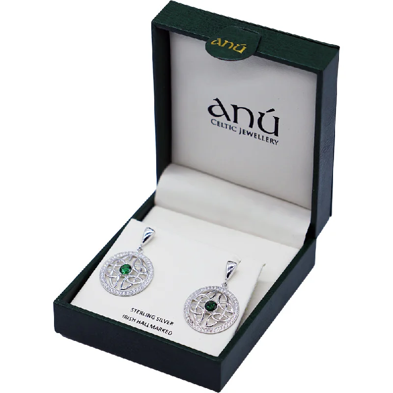 Waterproof drop earrings for beach or poolside wearSterling Silver Celtic Circle Green Cubic Zirconia Drop Earrings Waterproof drop earrings for beach or poolside wearSterling Silver Celtic Circle Green Cubic Zirconia Drop Earrings