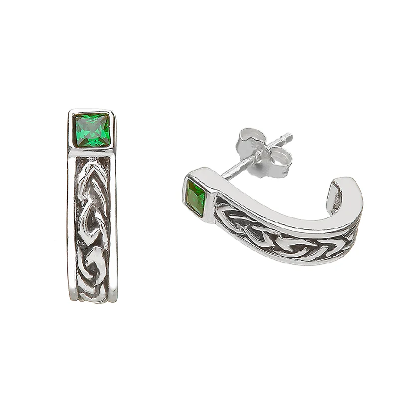 Vintage - style drop earrings with a nostalgic charmSterling Silver Celtic Huggie Earrings with Em/CZ