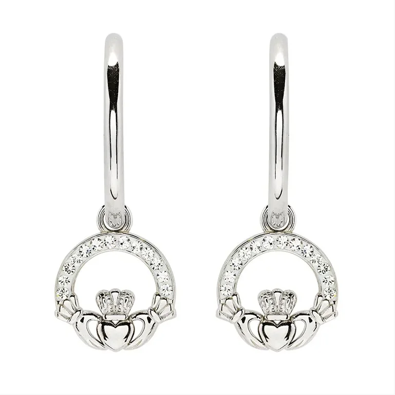 Gold hoop earringsSterling Silver Crystal Claddagh Hoop Earrings