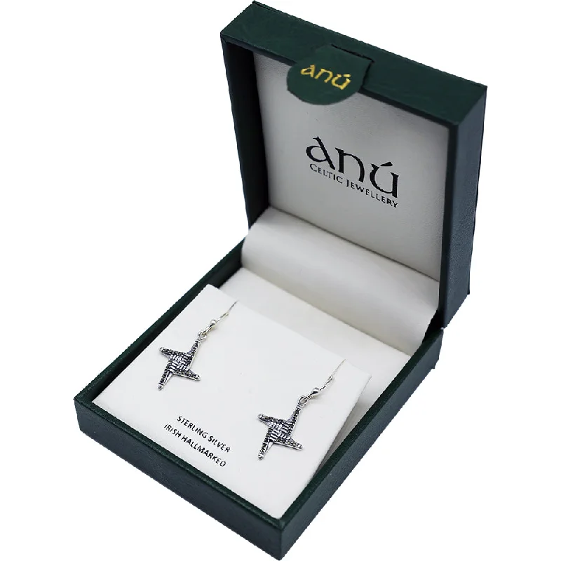 Two - tone drop earrings with a combination of metalsSterling Silver Marcasite St. Bridget's Cross Earrings Two - tone drop earrings with a combination of metalsSterling Silver Marcasite St. Bridget's Cross Earrings