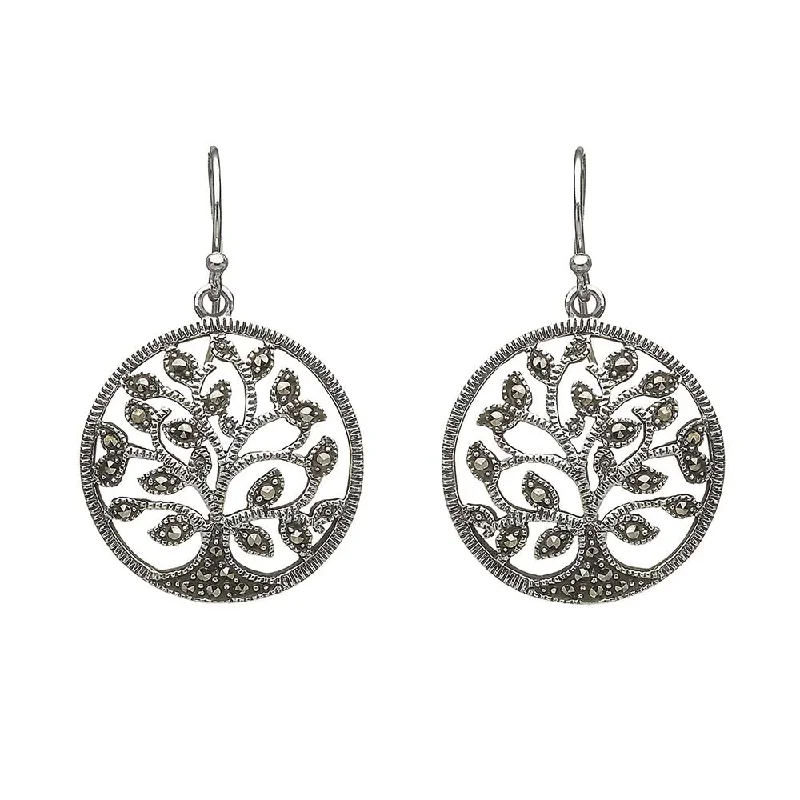 Magnetic - closure drop earrings for easy wearingSterling Silver Marcasite Tree of Life Earrings Magnetic - closure drop earrings for easy wearingSterling Silver Marcasite Tree of Life Earrings