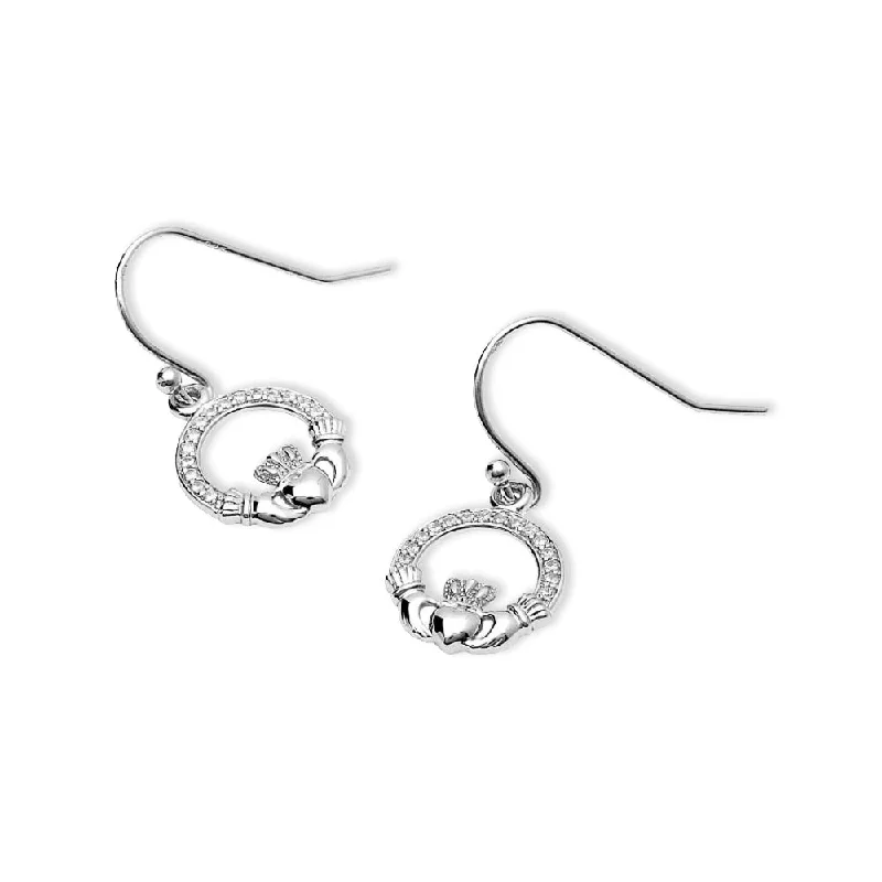 Sparkly drop earrings with a high - shine finishSterling Silver Pave Claddagh Earrings Sparkly drop earrings with a high - shine finishSterling Silver Pave Claddagh Earrings