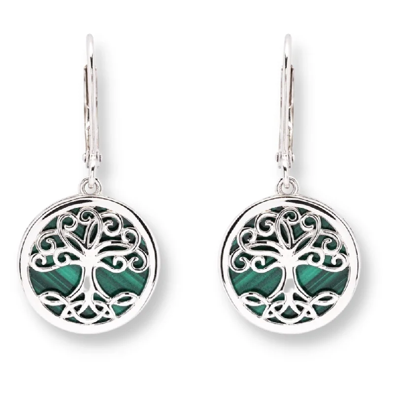 Pearl - studded drop earrings with a classic designSterling Silver Tree of Life Malachite Drop Earrings Pearl - studded drop earrings with a classic designSterling Silver Tree of Life Malachite Drop Earrings