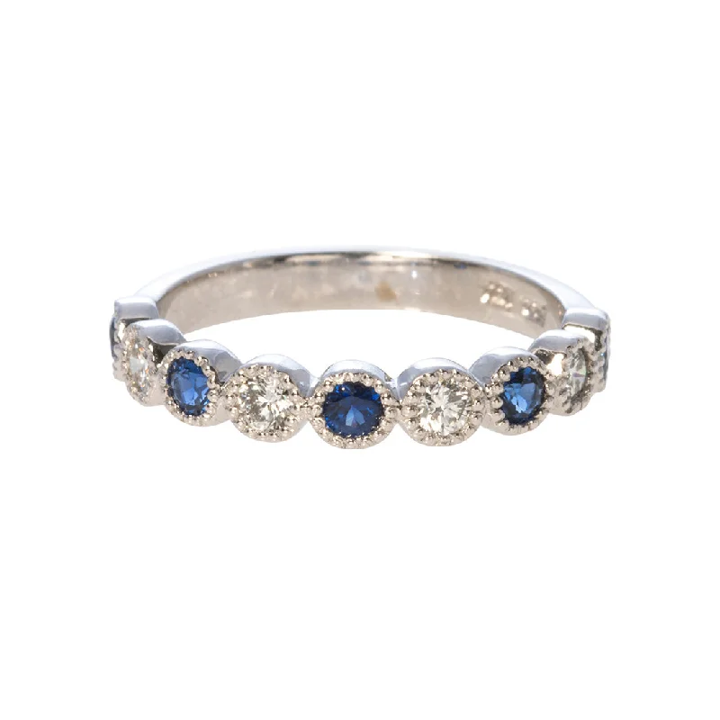 Stackable Gemstone Rings for Women in Amethyst, Sapphire, and EmeraldSapphire & Diamond Bezel Milgrain Halfway 14K White Gold Band Stackable Gemstone Rings for Women in Amethyst, Sapphire, and EmeraldSapphire & Diamond Bezel Milgrain Halfway 14K White Gold Band