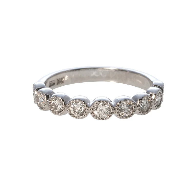 Women's Rings with Birthstones for a Personalized Touch.53ct Diamond Bezel Milgrain Halfway 14K White Gold Band Women's Rings with Birthstones for a Personalized Touch.53ct Diamond Bezel Milgrain Halfway 14K White Gold Band