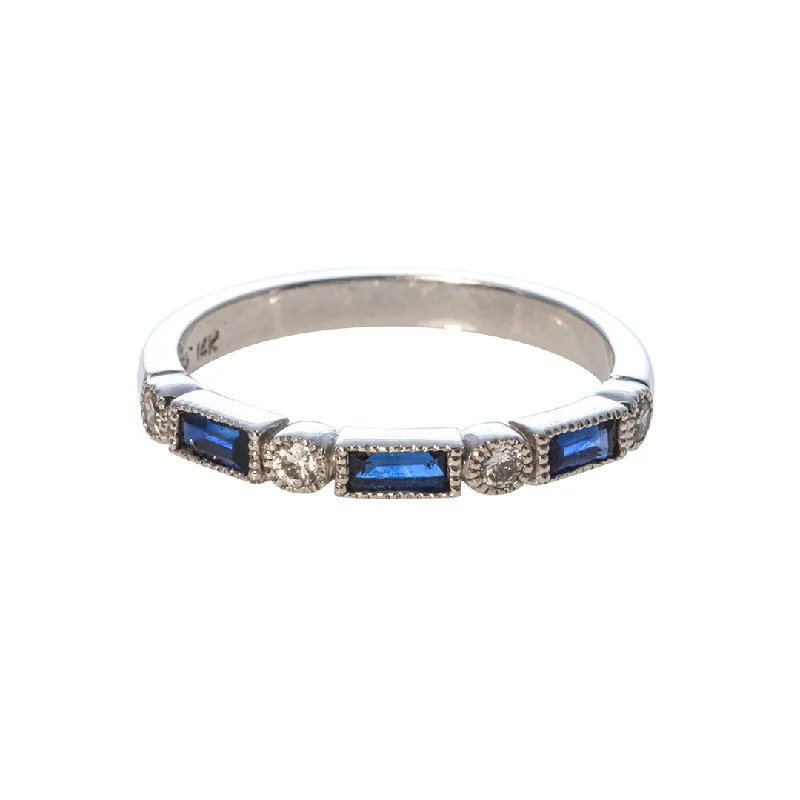Enamel - Coated Women's Rings in Bright, Bold ColorsBaguette Sapphire & Diamond Milgrain Halfway 14K Gold Band Enamel - Coated Women's Rings in Bright, Bold ColorsBaguette Sapphire & Diamond Milgrain Halfway 14K Gold Band