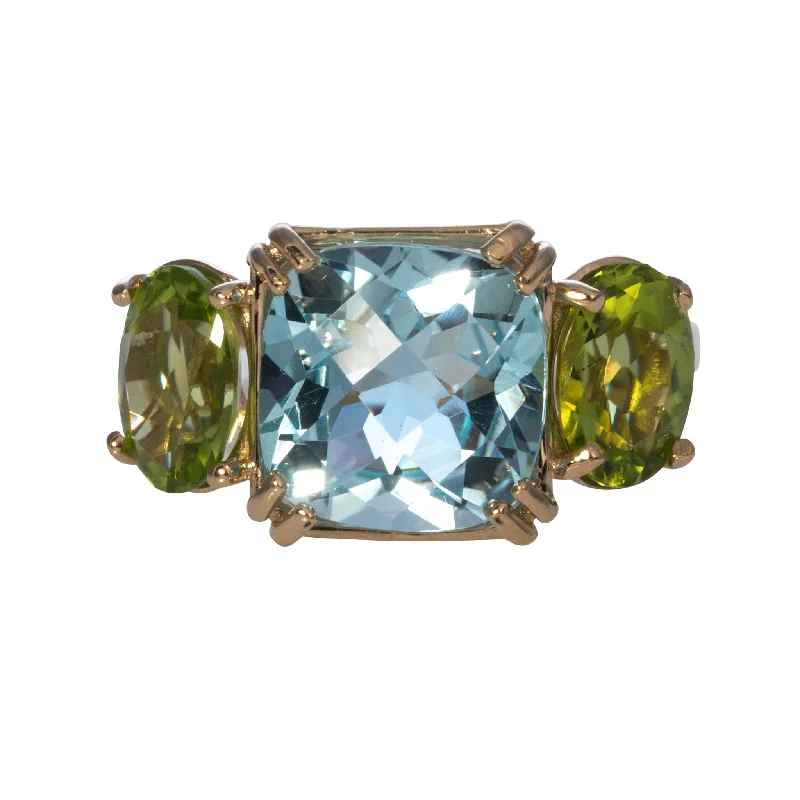 Women's Rings with Hidden Compartments for Secret KeepsakesBlue Topaz & Peridot 3 Stone 14K Yellow Gold Ring Women's Rings with Hidden Compartments for Secret KeepsakesBlue Topaz & Peridot 3 Stone 14K Yellow Gold Ring