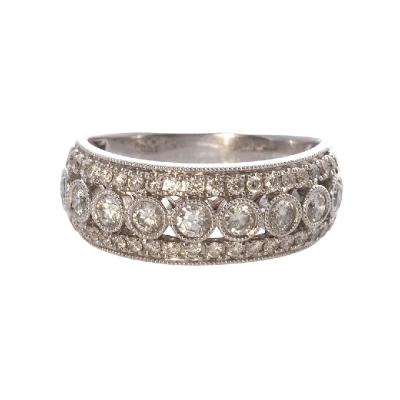 Tennis - Style Women's Rings with a Row of Round Diamonds in PlatinumDiamond Milgrain 14K White Gold Anniversary Ring Tennis - Style Women's Rings with a Row of Round Diamonds in PlatinumDiamond Milgrain 14K White Gold Anniversary Ring