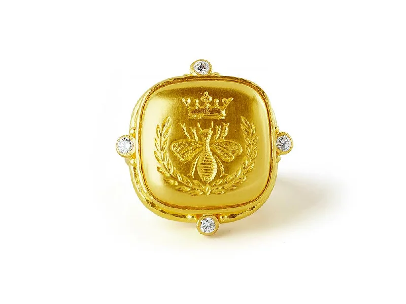 Floral - Patterned Women's Rings in 18K Yellow Gold for a Feminine LookElizabeth Locke “Queen Bee” Diamond Ring Floral - Patterned Women's Rings in 18K Yellow Gold for a Feminine LookElizabeth Locke “Queen Bee” Diamond Ring