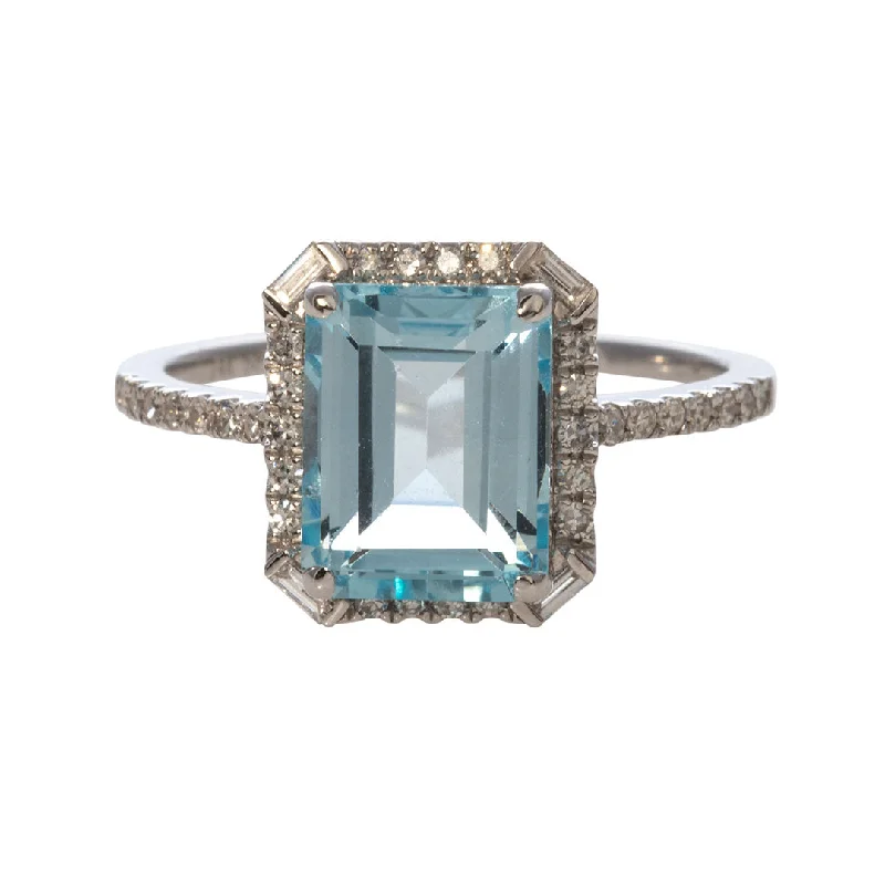 Women's Rings with Birthstones for a Personalized TouchEmerald Cut Blue Topaz & Diamond 14K White Gold Ring Women's Rings with Birthstones for a Personalized TouchEmerald Cut Blue Topaz & Diamond 14K White Gold Ring