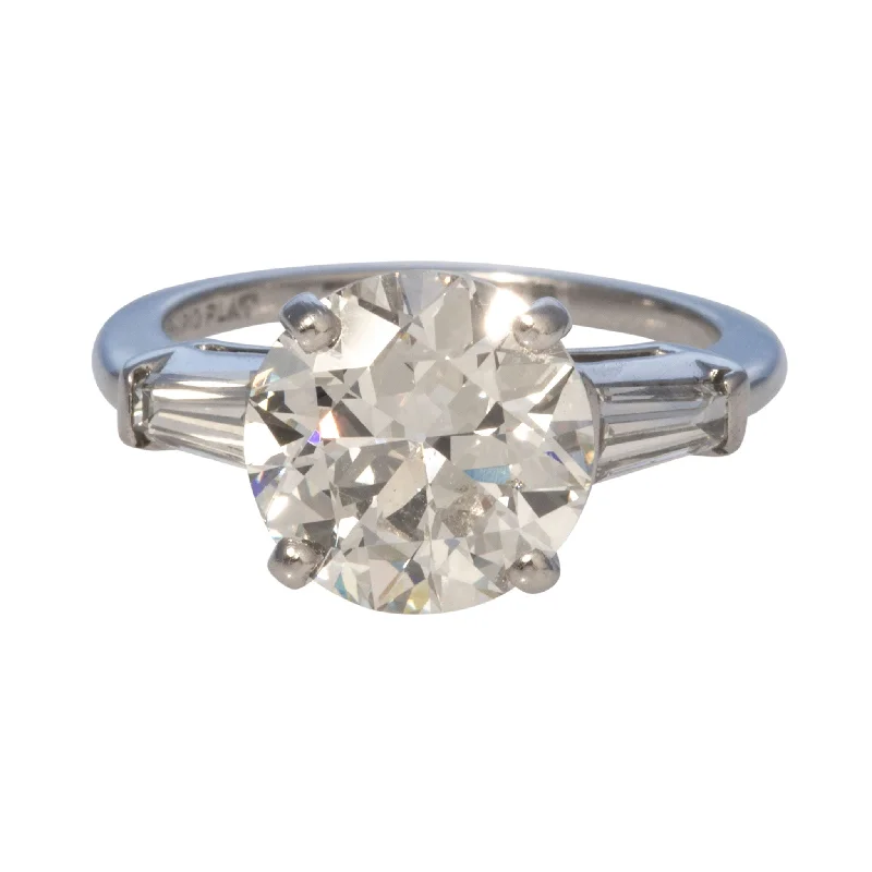 Tennis - Style Women's Rings with a Row of Round Diamonds in PlatinumEstate 3.5ct Old Transitional Cut & .45ct Side Baguette Diamond Ring Tennis - Style Women's Rings with a Row of Round Diamonds in PlatinumEstate 3.5ct Old Transitional Cut & .45ct Side Baguette Diamond Ring