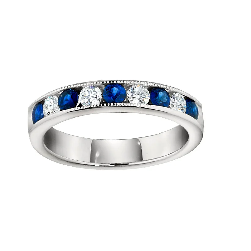 Art Deco - Inspired Women's Rings with Geometric Shapes in 14K GoldSapphire & Diamond Milgrain 14K White Gold Halfway Band Art Deco - Inspired Women's Rings with Geometric Shapes in 14K GoldSapphire & Diamond Milgrain 14K White Gold Halfway Band