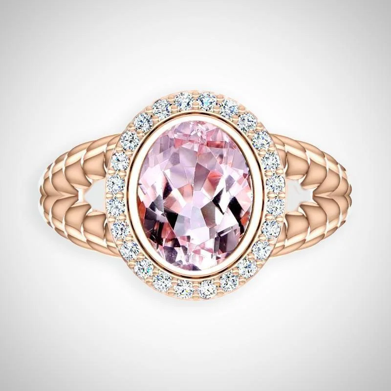 Commemorate rings with a filigree - wrapped gemstoneMorganite diamond ring rose gold Commemorate rings with a filigree - wrapped gemstoneMorganite diamond ring rose gold