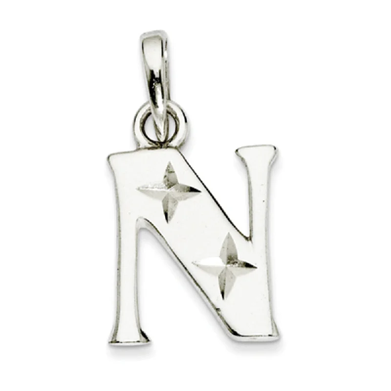 Statement - Making Large - Gemstone - Studded Geometric Pendant Necklace for Evening PartiesSterling Silver, Sabrina Collection, D/C Block Initial N Pendant Statement - Making Large - Gemstone - Studded Geometric Pendant Necklace for Evening PartiesSterling Silver, Sabrina Collection, D/C Block Initial N Pendant