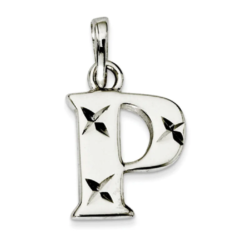 Statement - Making Large - Gemstone - Studded Geometric Pendant Necklace for Evening PartiesSterling Silver, Sabrina Collection, D/C Block Initial P Pendant Statement - Making Large - Gemstone - Studded Geometric Pendant Necklace for Evening PartiesSterling Silver, Sabrina Collection, D/C Block Initial P Pendant