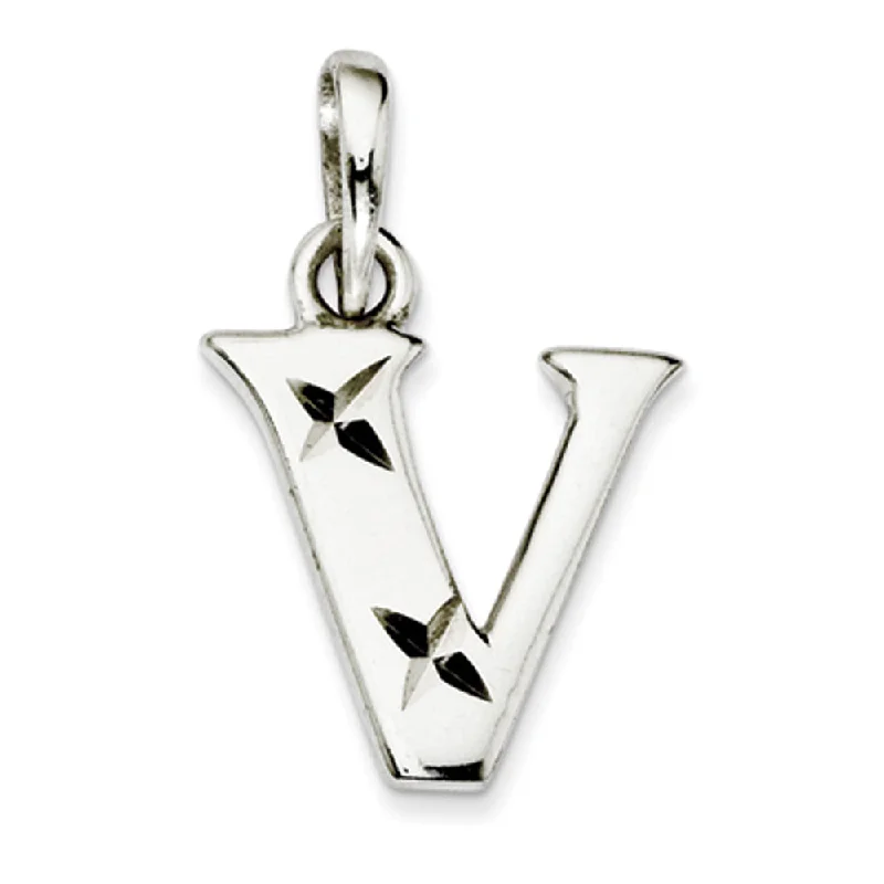 Antique - Inspired Filigree - Worked Cross Pendant Necklace for Religious CeremoniesSterling Silver, Sabrina Collection, D/C Block Initial V Pendant Antique - Inspired Filigree - Worked Cross Pendant Necklace for Religious CeremoniesSterling Silver, Sabrina Collection, D/C Block Initial V Pendant