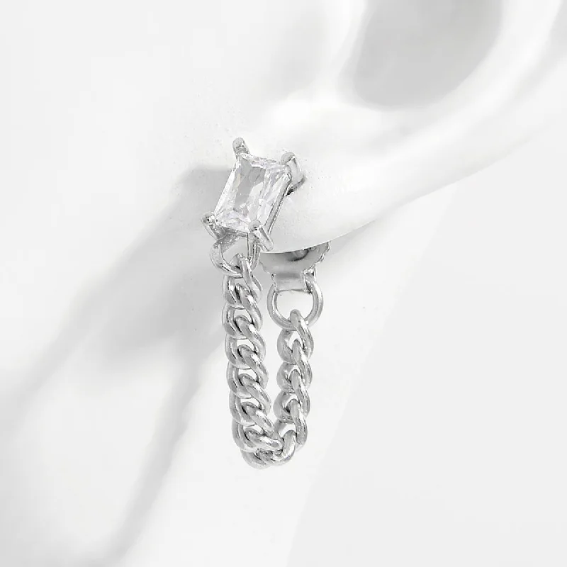 Oval hoop earrings925 Sterling Silver Zircon Chain Earrings