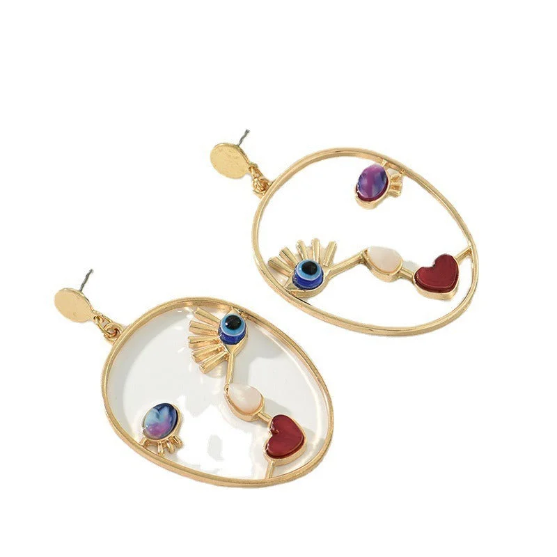 Gemstone - encrusted drop earrings in vibrant colorsAsymmetric Abstract Face Earrings Gemstone - encrusted drop earrings in vibrant colorsAsymmetric Abstract Face Earrings