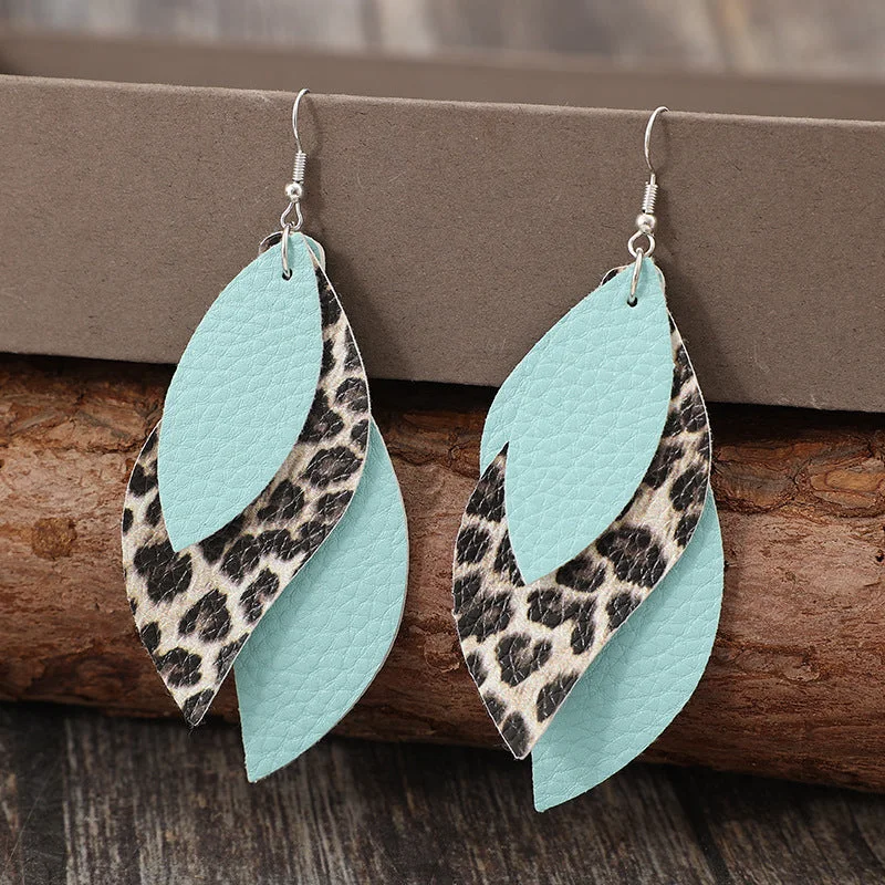 Vintage hoop earringsLeopard PU Leather Leaf Earrings