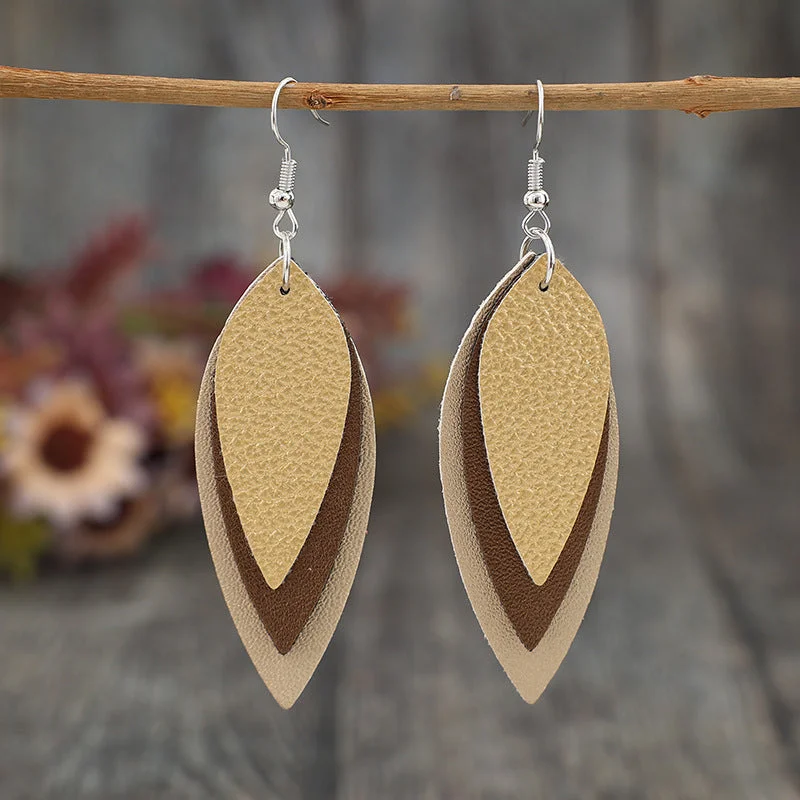 Lightweight hoop earringsPU Leather Leaf Shape Earrings