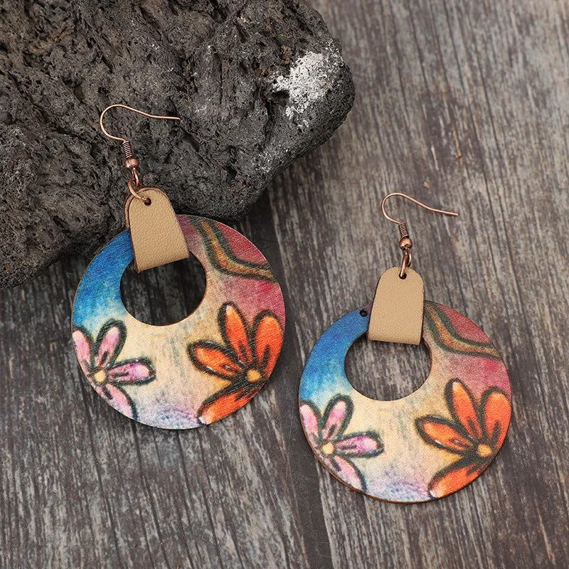 Trendy hoop earringsWooden Flower Round Shape Earrings